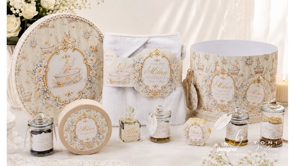 Set Prima Băiță după Botez cu Nașii pentru baieti cu elefant Atelier Paris 9